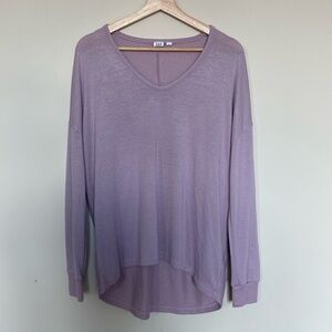 Purple GAP High-Low V Neck Long Sleeve Shirt